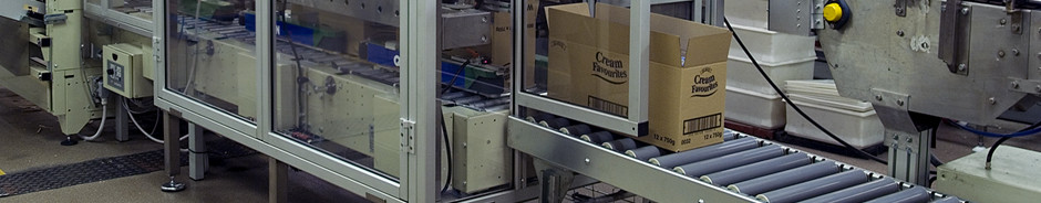 Automatic case packing on production line with Casepacker from Quin Systems.